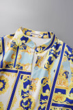 Pink Casual Print Patchwork Buckle Mandarin Collar A Line Dresses