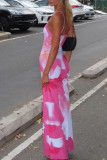 Pink Sexy Print Patchwork Slit Spaghetti Strap Dresses