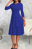 Yellow Casual Solid Patchwork Buttons O Neck A Line Dresses