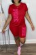 Red Casual Print Letter O Neck Short Sleeve Two Pieces