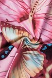 Pink Sexy Print Backless Strapless Irregular Dress Dresses