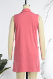Pink Casual Solid Patchwork Buckle Turn-back Collar Sleeveless Two Pieces