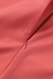 Watermelon Red Elegant Solid Patchwork Turndown Collar One Step Skirt Dresses