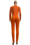 Orange Sexy Casual Sportswear Solid Zipper Half A Turtleneck Skinny Jumpsuits