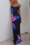 Pink Sexy Print Patchwork Spaghetti Strap One Step Skirt Dresses