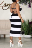 Pink Sexy Casual Striped Print Backless Spaghetti Strap Long Dress Dresses