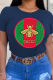 Navy Blue Casual Street Print Patchwork O Neck T-Shirts