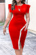 Red Casual Solid Patchwork Slit O Neck Pencil Skirt Dresses