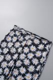 Black Sexy Casual Print Backless Oblique Collar Long Sleeve Three Piece Set (With Headscarf)