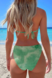 Blue Sexy Tie Dye Bandage Backless Swimwears (With Paddings)
