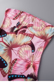 Pink Sexy Print Backless Strapless Irregular Dress Dresses