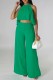 Green Casual Solid Basic O Neck Sleeveless Two Pieces