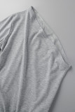 Grey Casual Solid Patchwork Oblique Collar A Line Dresses