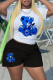 White Casual Print Basic O Neck Short Sleeve Two Pieces