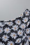 Black Sexy Casual Print Backless Oblique Collar Long Sleeve Three Piece Set (With Headscarf)
