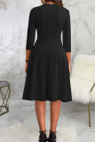 Yellow Casual Solid Patchwork Buttons O Neck A Line Dresses