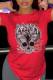 Red Casual Daily Print Patchwork O Neck T-Shirts