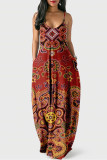 Colour Casual Street Print U Neck Lantern Skirt Dresses