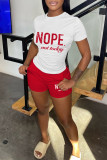 Red Casual Letter Print Basic O Neck Short Sleeve Two Pieces