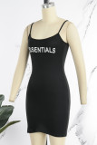 Black Street Print Letter U Neck One Step Skirt Dresses