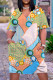 Light Orange Casual Print Basic V Neck Short Sleeve Dress