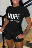 Red Casual Letter Print Basic O Neck Short Sleeve Two Pieces