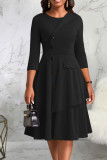 Yellow Casual Solid Patchwork Buttons O Neck A Line Dresses