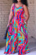 Multi-color Casual Street Print Spaghetti Strap Loose Jumpsuits