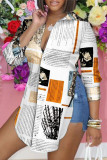 Colour Casual Work Not Positioning Printed Buckle Asymmetrical Turndown Collar High Waist Tops