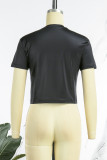 Black Casual Print Basic O Neck T-Shirts