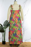 Green Casual Vacation Floral Bandage Spaghetti Strap Printed Dress Dresses
