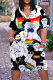 Black White Casual Street Print Patchwork V Neck Printed Dress Dresses