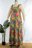 Green Casual Vacation Floral Bandage Spaghetti Strap Printed Dress Dresses