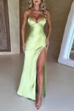 Green Sexy Solid Backless Slit Spaghetti Strap Long Dress Dresses