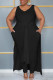 Black Casual Solid Patchwork Slit V Neck Plus Size Two Pieces