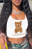 White Daily Print Patchwork U Neck Tops