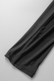 Black Sexy Patchwork Solid Bandage Hollowed Out See-through Backless Halter Skinny Jumpsuits