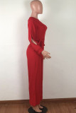 Red Sexy Adult Solid One Shoulder Regular Jumpsuits