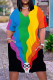 Black Casual Print Patchwork Basic V Neck Short Sleeve Dress