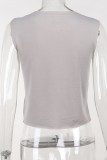 Grey Casual Print Basic O Neck Tops