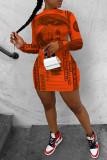 Red Sexy Casual Print Graffiti Backless Half A Turtleneck One Step Skirt Dresses