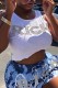 White Sexy Casual Letter Hot Drilling Asymmetrical O Neck Tops
