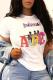 White Casual Daily Print Patchwork Letter O Neck T-Shirts