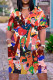 Multicolor Casual Print Patchwork V Neck Short Sleeve Dress