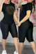 Black Casual Letter Hot Drill O Neck Short Sleeve Two Pieces