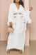 White Sexy Solid Tassel Hollowed Out Patchwork Draw String Frenulum V Neck Long Sleeve Two Pieces