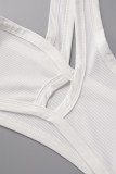 White Sexy Casual Solid Backless Vests Pants Oblique Collar Sleeveless Two Pieces