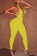 Yellow Sexy Solid Hollowed Out Backless Spaghetti Strap Skinny Jumpsuits