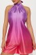 Fuchsia Sexy Casual Gradual Change Print Bandage Backless Halter Regular Romper