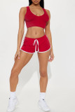 Red Casual Sportswear Solid Basic V Neck Sleeveless Two Pieces
